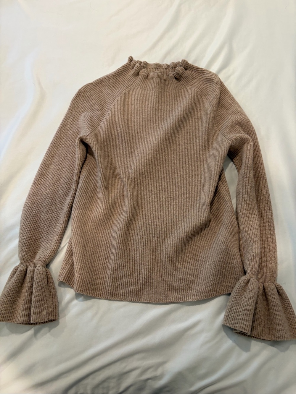 Banana Republic Ruffle Cuff Ribbed Sweater - Taupe